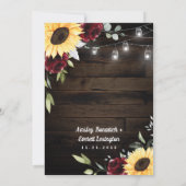 Sunflower Burgundy Rose Mason Jar Themed Wedding Invitation (Back)