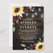 Sunflower Burgundy Rose Mason Jar Themed Wedding Invitation (Front)