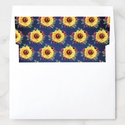 Sunflower Burgundy Rose Navy Blue Wedding Envelope Liner