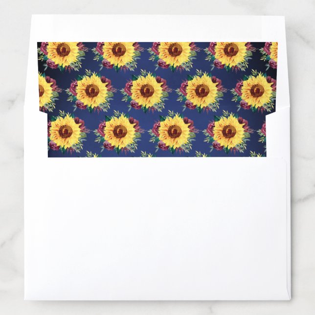 Sunflower Burgundy Rose Navy Blue Wedding Envelope Liner (In Envelope)