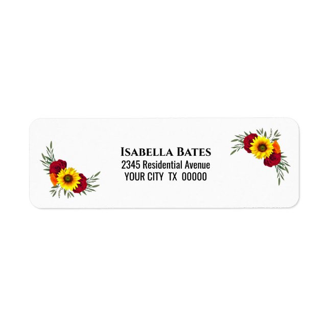 Sunflower Burgundy Rose Return Address Label (Front)