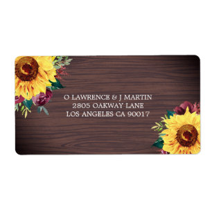 Sunflower Burgundy Rose Wood Wedding Label