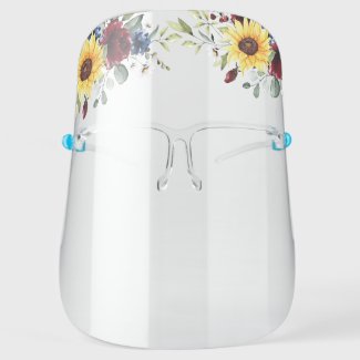 Sunflower Burgundy Roses Navy Blue Rustic Floral Face Shield