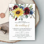 Sunflower Burgundy Roses Navy Blue Rustic Wedding Invitation