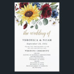 Sunflower Burgundy Roses Navy Wedding Programs<br><div class="desc">Design features an elegant bouquet of watercolor sunflowers,  peony roses,  eucalyptus,  greenery and more with a unique typography layout in medium black and printed gold colored text.</div>