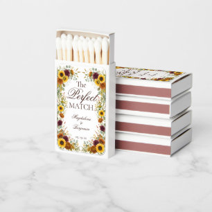 Sunflower Burgundy Roses Rust Fall Floral Wedding Matchboxes