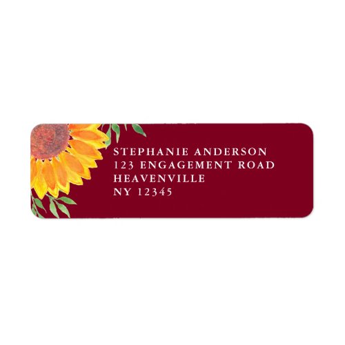 Sunflower Burgundy Wedding Return Address Label