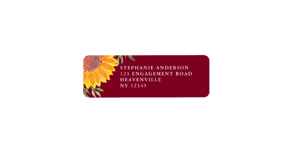 Sunflower Burgundy Wedding Return Address Label | Zazzle