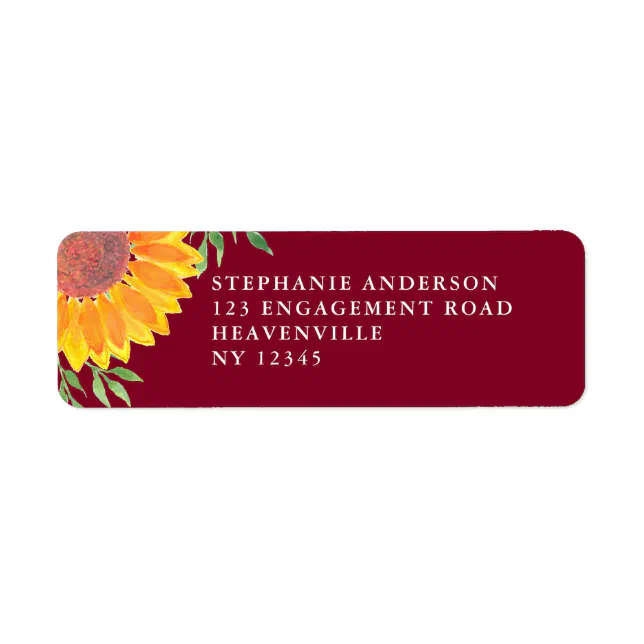 Sunflower Burgundy Wedding Return Address Label | Zazzle