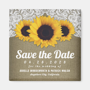 Sunflower Burlap and Lace Save the Date Magnets