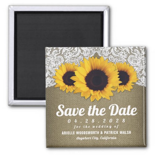 Sunflower Burlap and Lace Save the Date Magnets