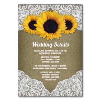 Sunflower Burlap and Lace Wedding Insert Cards