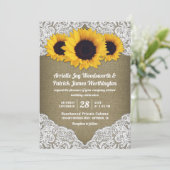 Sunflower Burlap and Lace Wedding Invitations (Standing Front)