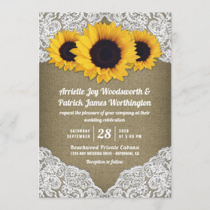 Sunflower Burlap and Lace Wedding Invitations