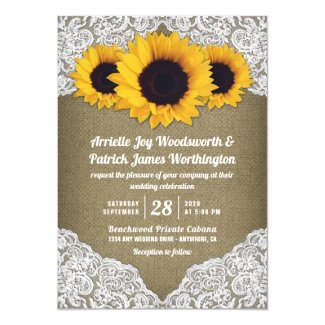 Sunflower Burlap and Lace Wedding Invitations