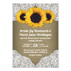 Sunflower Burlap and Lace Wedding Invitations