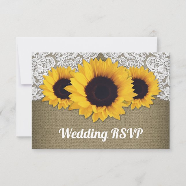 Sunflower Burlap and Lace Wedding RSVP Cards (Front)