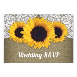 Sunflower Burlap and Lace Wedding RSVP Cards