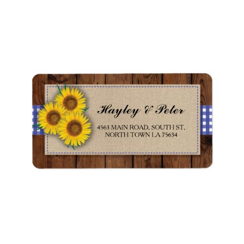 Sunflower Burlap Blue Check Elegant Address Labels