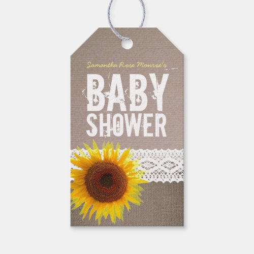 Sunflower Burlap  Crochet Lace Baby Shower Gift Tags