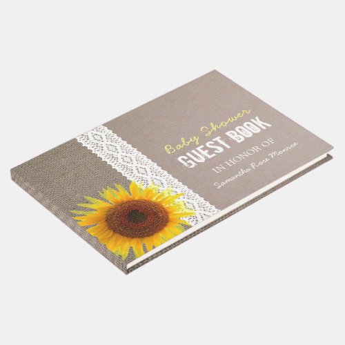 Sunflower Burlap  Crochet Lace Baby Shower Guest Book