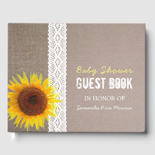 Sunflower Burlap & Crochet Lace Baby Shower Guest Book