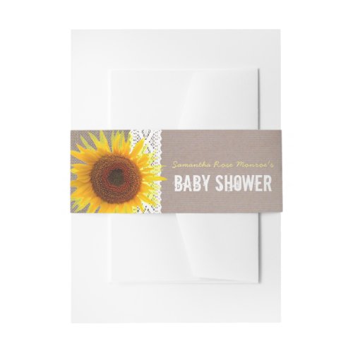 Sunflower Burlap  Crochet Lace Baby Shower Invitation Belly Band