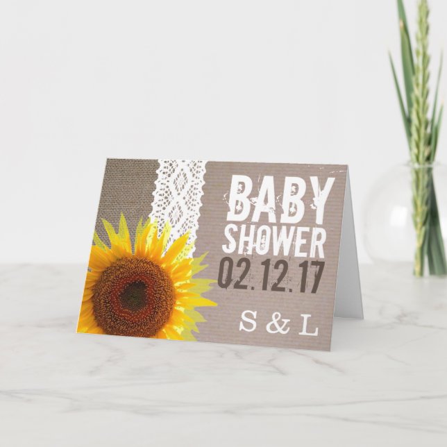 Sunflower Burlap & Crochet Lace Baby Shower Invite (Front)