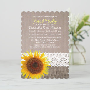 Sunflower Burlap, First Holy Communion Invitation