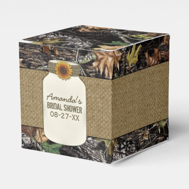 Sunflower Burlap Hunting Camo Wedding Favor Boxes (Front Side)