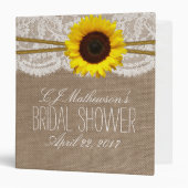 Sunflower Burlap & Lace Bridal Shower Recipe Binder (Front/Inside)