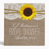 Sunflower Burlap & Lace Bridal Shower Recipe Binder (Front)