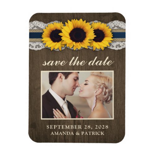 Sunflower Burlap Lace Photo Save the Date Magnets