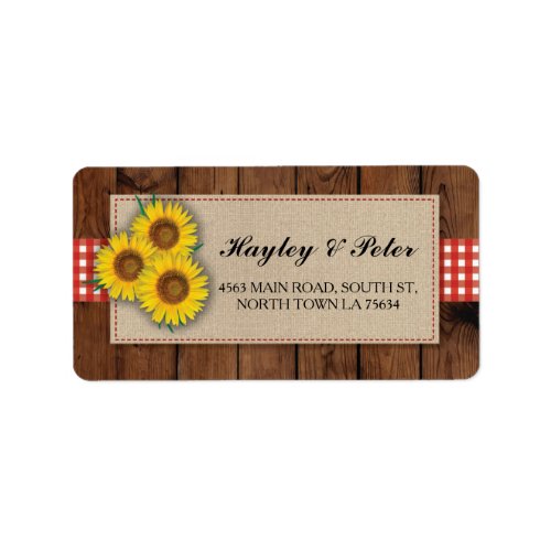 Sunflower Burlap Red Check Elegant Address Labels