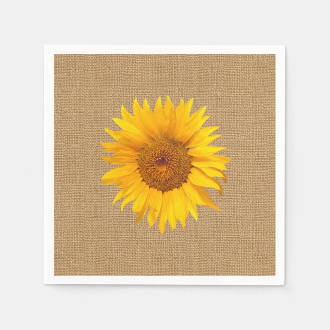 Sunflower Burlap Rustic Wedding Napkins (Front)