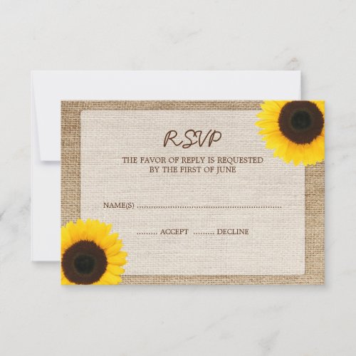 Sunflower Burlap Wedding RSVP Response Card