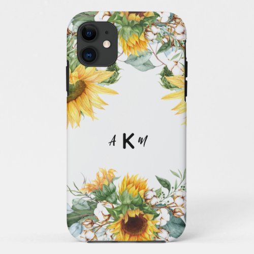 Sunflower Burst Combination Font Monogram  iPhone 11 Case