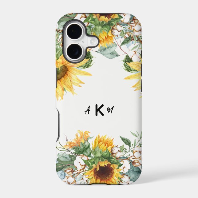 Sunflower Burst Combination Font Monogram  Iphone Case (Back)