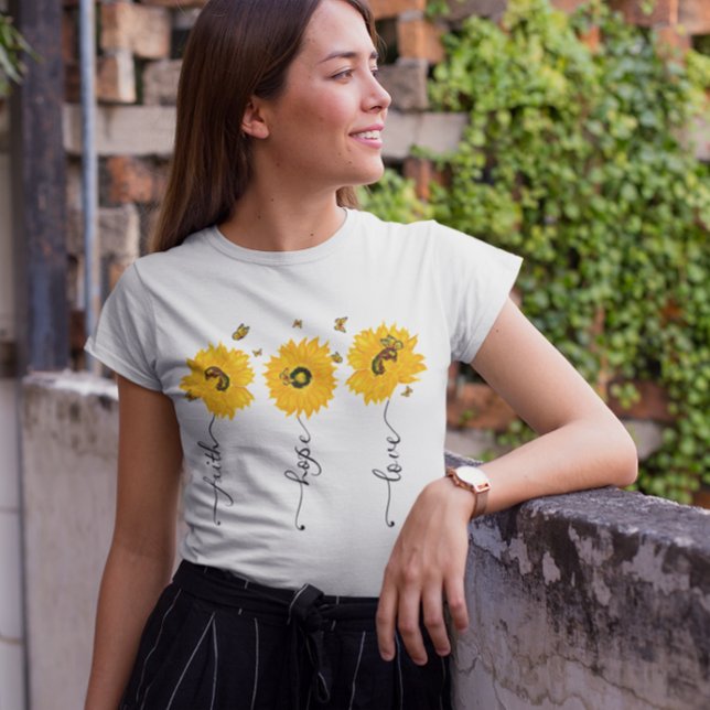 Sunflower Butterflies Cute Faith Hope Love T-Shirt (Creator Uploaded)