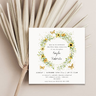 Sunflower & Butterflies First Holy Communion Invitation