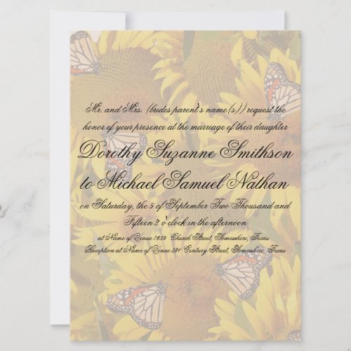Sunflower Butterflies Floral Wedding Invitation