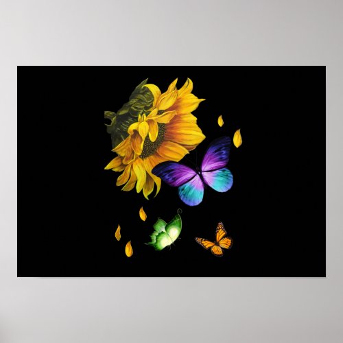 Sunflower Butterfly Awesome Poster