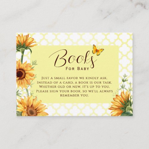 Sunflower Butterfly Baby Shower Books for Baby Place Card