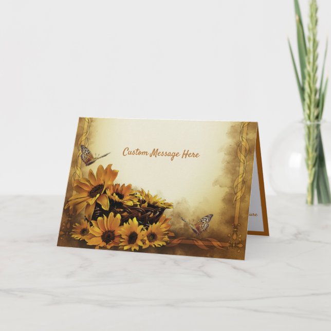 Sunflower Butterfly Basket of Flowers Note Card (Front)