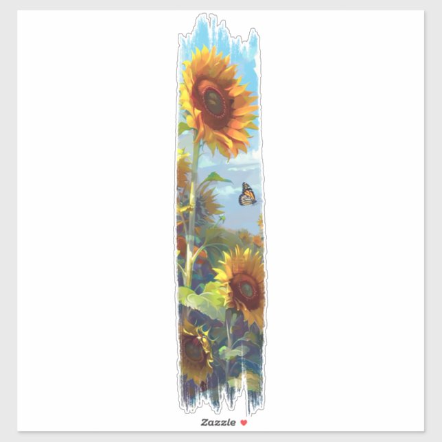 Sunflower & Butterfly Brushstroke Paint Sticker (Sheet)