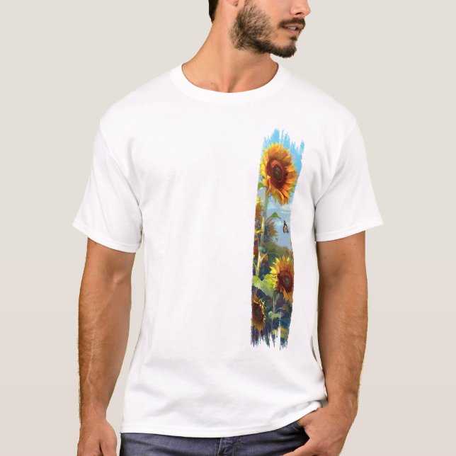 Sunflower & Butterfly Brushstroke Paint T-Shirt (Front)