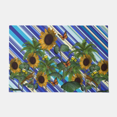 Sunflower Butterfly Bumblebee  Door Mat