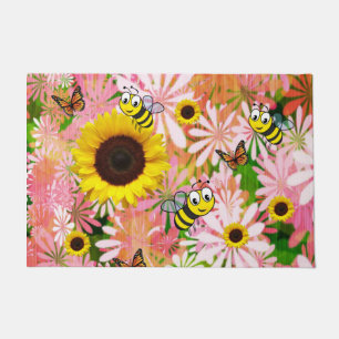 Sunflower Butterfly Bumblebee  Door Mat
