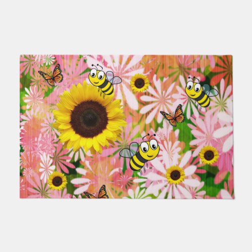 Sunflower Butterfly Bumblebee  Door Mat