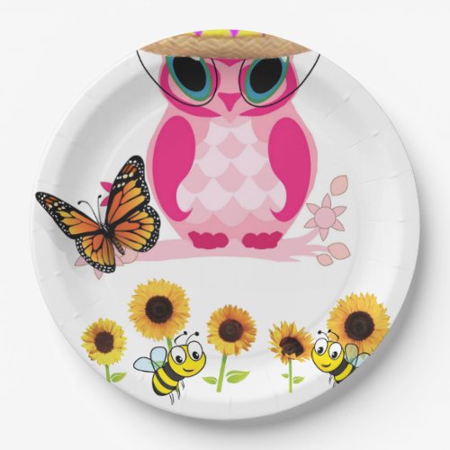 Sunflower Butterfly Bumblebee Owl Paper Plates